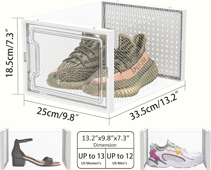 HOMIDEC Shoe Storage, 12 Pack Shoe Organizer for Closet, Shoe Boxes Clear Plastic Stackable Shoe Containers with Lids for Size 13 - Image 3