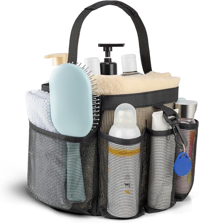 Mesh Shower Caddy Portable for College Dorm Room Essentials with 8-Pocket Large Capacity,Quick Dry Shower Bag for Bathroom, Beach,Gym by CDDLR