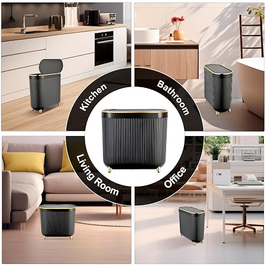 Supteron Bathroom Trash Can with Lid 3.1 Gallon Narrow Trash Can Small Plastic Trash Bin 12 Liter Rectangular Plastic Garbage Can with Press Type Lid for Bedroom Bathroom - Image 5