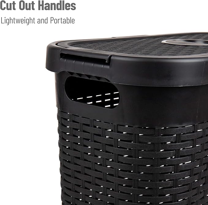 Mind Reader Slim Laundry Hamper with Lid, 40L Clothes Basket, Narrow Tapered Design with Ventilated Cutout Pattern, Plastic, Set of 2, Black - Image 4