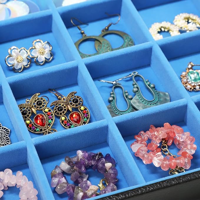 Stratalife Earring Organizer Jewelry Tray with See-through Lid Jewelry Holder Organizer Jewelry Organizer Box Jewelry Storage Crystal Holder Rock Collection Box 24 Grid (Blue Black) - Image 6