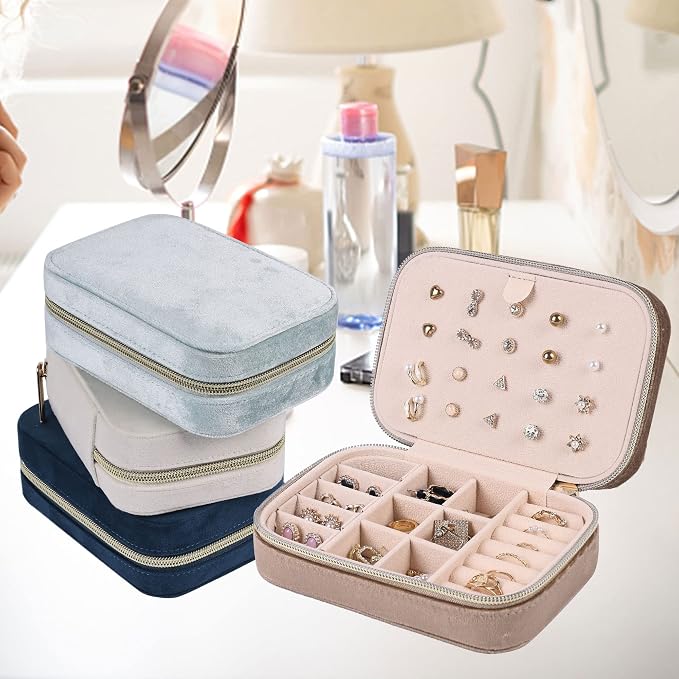 Dajasan Velvet Travel Jewelry Case, Mini Portable Travel Jewelry Organizer Boxes, Jewelry Gift Box for Birthday Mother's Day Valentine's Day Christmas (Khaki) - Image 7