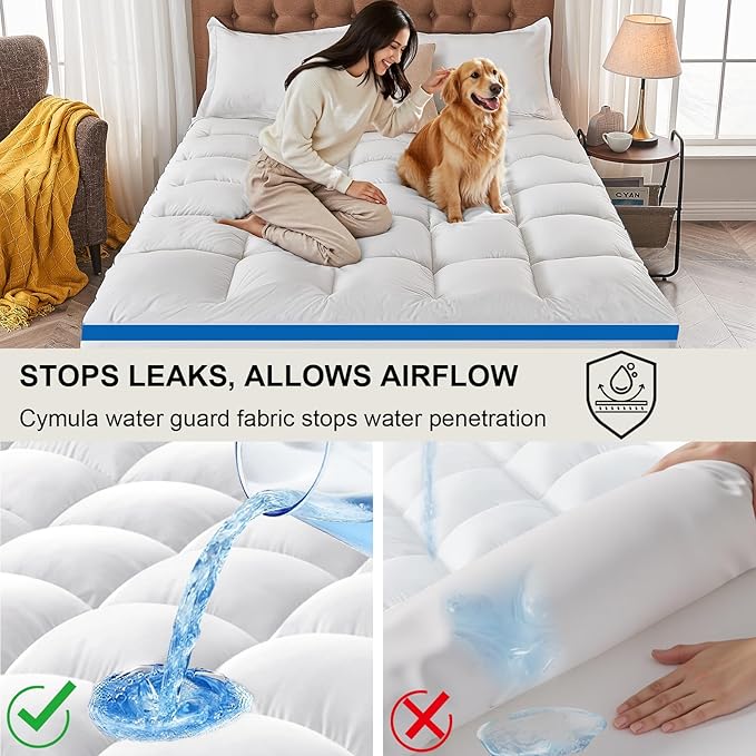 Mattress Topper Twin XL College Dorm, Waterproof Bed Topper Twin XL Mattress Pad Cover for College, Cooling Pillow Top Mattress Topper with Deep Pockets Fluffy Fill Mattress Protector