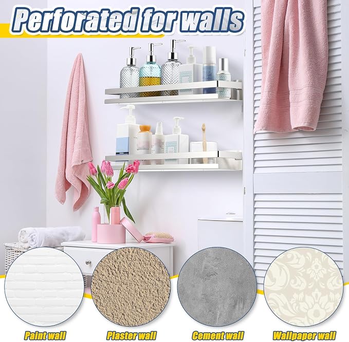 Lallisa 2 Pieces Stainless Steel Shelf Bathroom Shower Floating Shelves Wall Mounted Shower Caddy Basket Shelf Storage Organizer Shelves for Bathroom, Kitchen, Living Room(19.69 Inches/ 50 cm,Silver) - Image 6