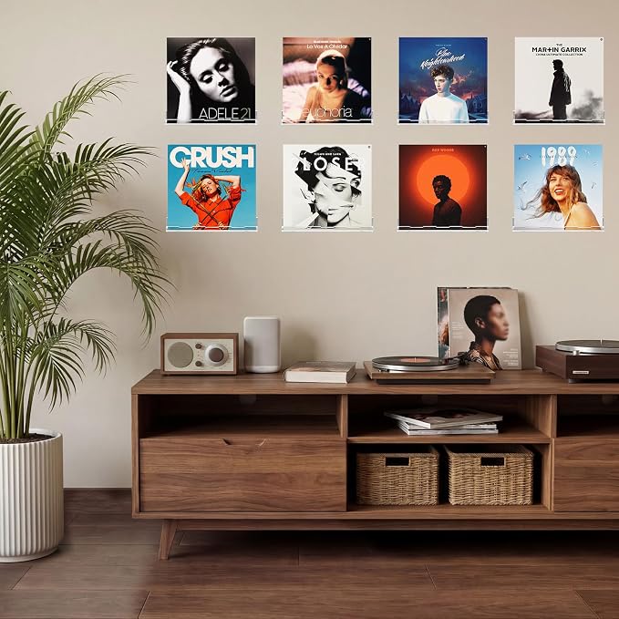 Optish 12 Pack Vinyl Wall Mount Shelf, 12" Vinyl Record Holder, Clear Record Shelf Display and Storage, Acrylic Shelves for Wall, Nursery, Living Room, Bedroom - Image 2