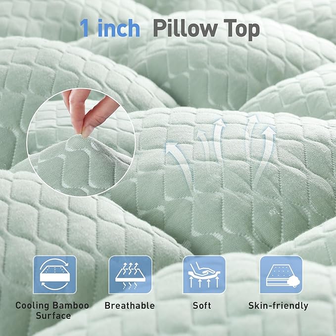 Dual Layer 3 Inch Memory Foam Mattress Topper Twin Size, 2 Inch Gel Memory Foam Plus 1 Inch Cooling Pillow Top Mattress Pad Cover, with 8-21 Inch Deep Pocket, Green