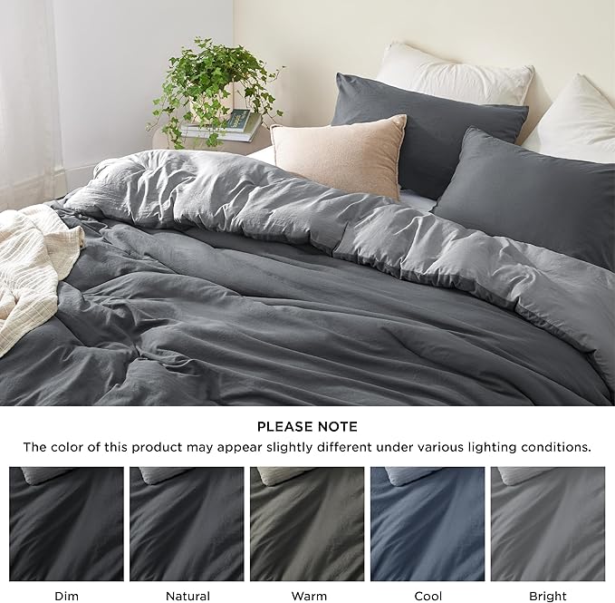 Bedsure Queen Comforter Set, Dark Gray Soft Prewashed Bedding for All Seasons, 3 Pieces GentleSoft™ Bed Set, 1 Lightweight Comforter (90"x90") and 2 Pillowcases (20"x26")