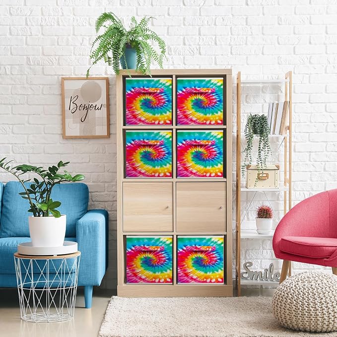 Sorbus 11 Inch Fabric Storage Cubes - Sturdy Collapsible Storage Bins & Handle - 6 Foldable Baskets for Organizing Clothes - Multi Colored Storage Baskets for Shelves (Dark Tie-dye, 11 Inch) - Image 6