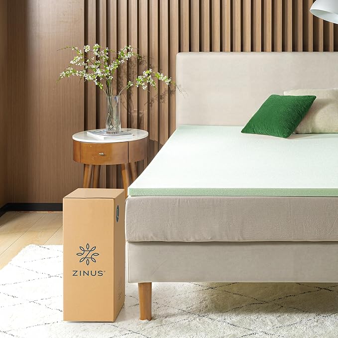 ZINUS 1.5 Inch Green Tea Memory Foam Mattress Topper, Pressure-Relieving Layer, Ideal for Back Pain Relief, Compact WONDERBOX Packaging, CertiPUR-US Certified, Full