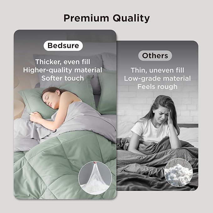 Bedsure Full Size Comforter Set - 7 Pieces Reversible Sage Green Bedding, Full Size Bed Set for All Seasons, Bed in a Bag with Down Alternative Comforter, Sheets, Pillowcases & Shams