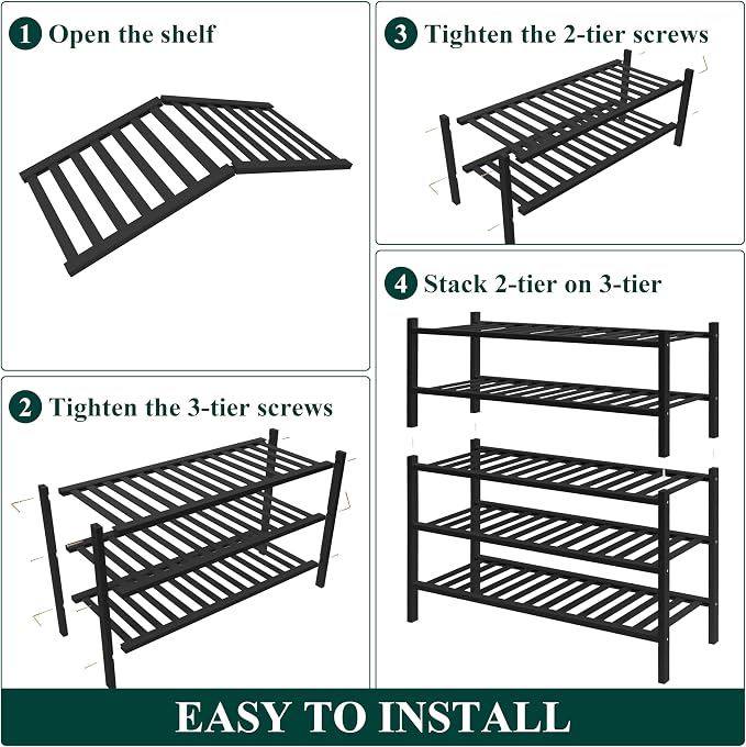 Smiry Bamboo Shoe Rack for Closet, 5 Tier Wooden Stackable Shoe Organizer, Free Standing Shoes Storage Shelf for Entryway, Front Door Entrance, Black - Image 6