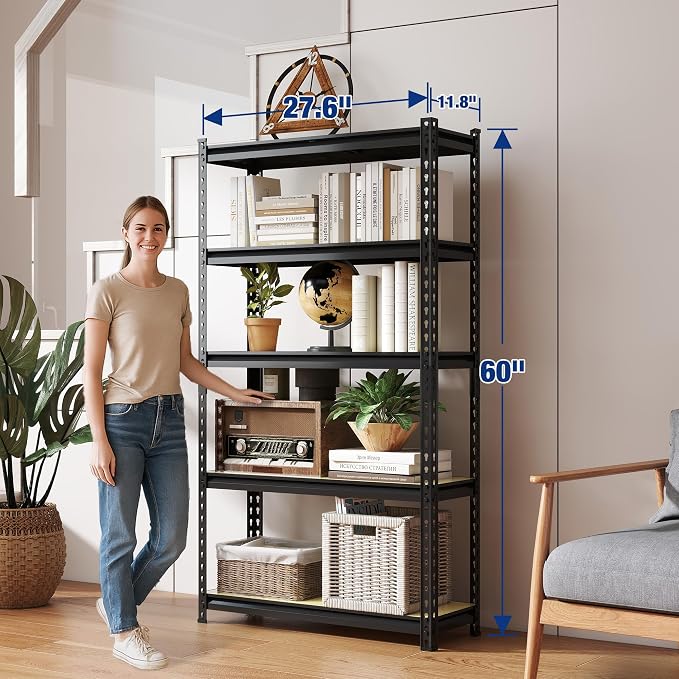 WORKPRO 5-Tier Storage Shelf, 72" H Heavy Duty Adjustable Garage Shelving Unit 2180LBS Capacity, for Basement, Kitchen, Pantry, 27.6”Wx11.8”Dx60”H, Black - Image 2