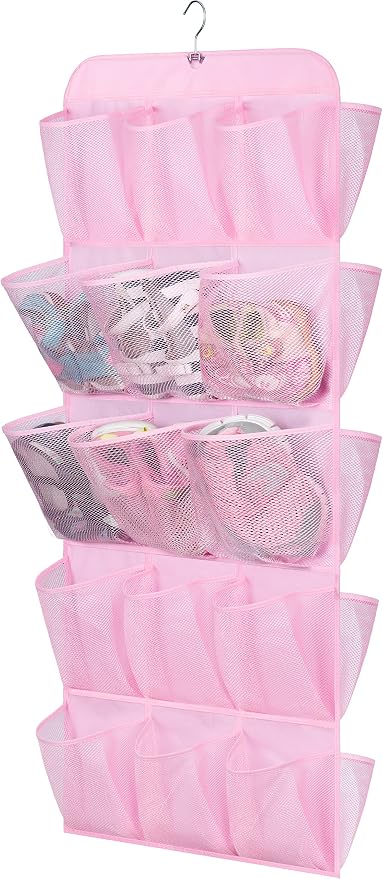 MISSLO 30 Large Pockets Dual Sided Hanging Shoe Organizer for Closet with Rotating Hanger Hanging Shoe Shelves, Pink by MISSLO