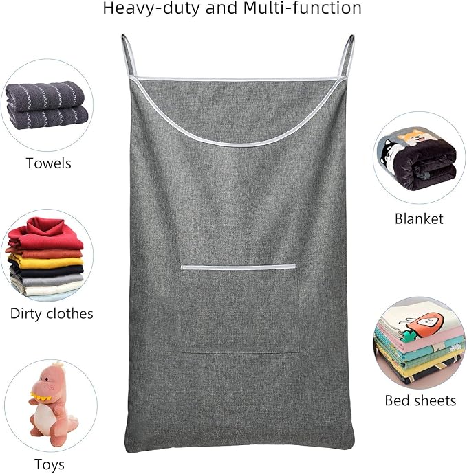 SAVERHO X-Large Door Hanging Hamper Bag,2 Pack Large Capacity Hanging Laundry Hamper Basket with Wide Opening Dirty Clothes Laundry Hamper Storage Bag Size 35X22inch(Grey-2Pack) - Image 5