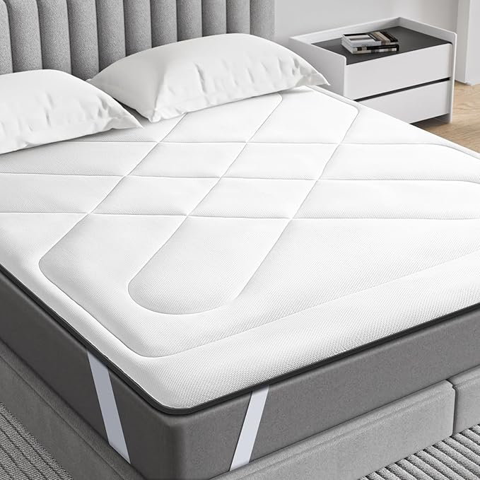 Maxzzz Twin Mattress Pad, Cooling Memory Foam Mattress Topper, Pillow Top Mattress Protector for 8-23'' Mattresses, White