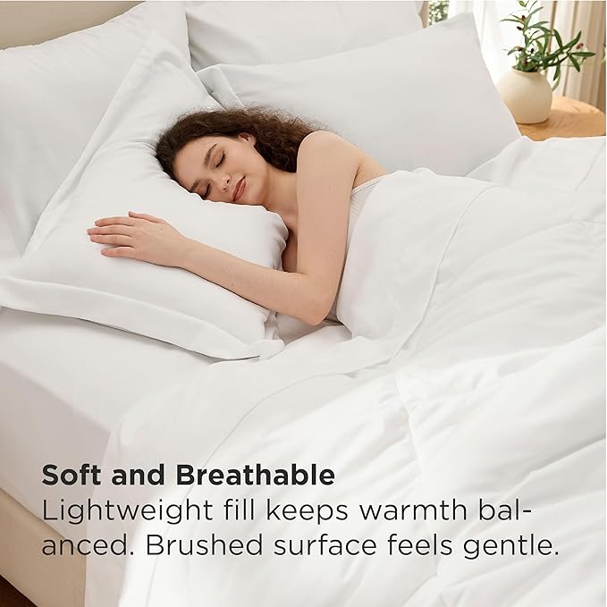 Bedsure 7 Pieces Queen Comforter Set Premium Series, Hotel Luxury Soft Bed in a Bag, Goose Down Alternative, Safe for Sensitive Skin Bedding Comforter All Season Medium Warmth, White Wavy Quilted