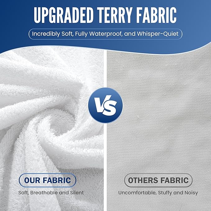 LUX Décor 100% Waterproof Queen Terry Mattress Protector – Soft, Noiseless Terry Cloth Top, Absorbent Breathable Mattress Cover, 16 inches Fitted Deep Pocket