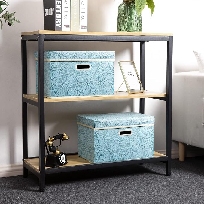 PRANDOM Collapsible Storage Cubes with Lids Fabric Decorative Storage Bins Boxes Organizer Containers Baskets with Cover Handles for Bedroom Closet Living Room 14.9x9.8x9.8 Inch 3 Pack - Image 2
