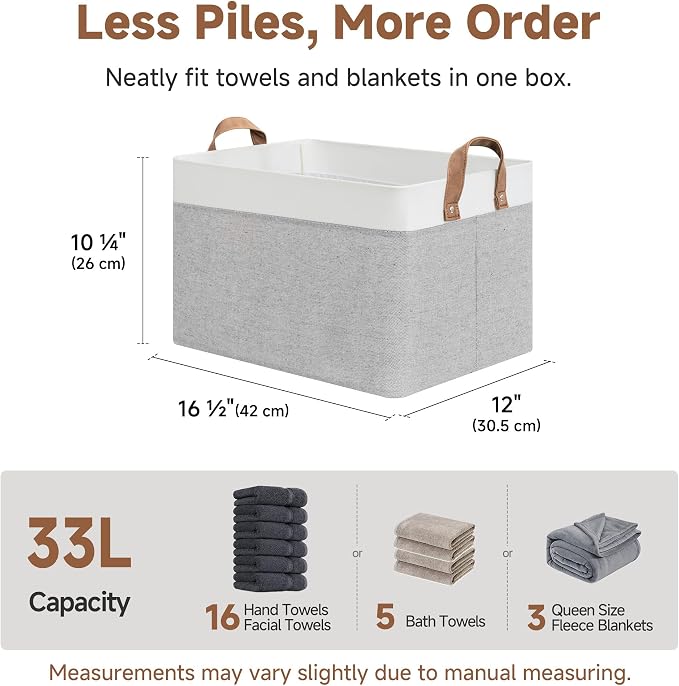 StorageWorks Storage Bins, Fabric Storage Bins for Shelves, Large Storage Baskets with Metal Frame, Closet Baskets and Bins with Handles, Gray and White, 2-Pack - Image 6