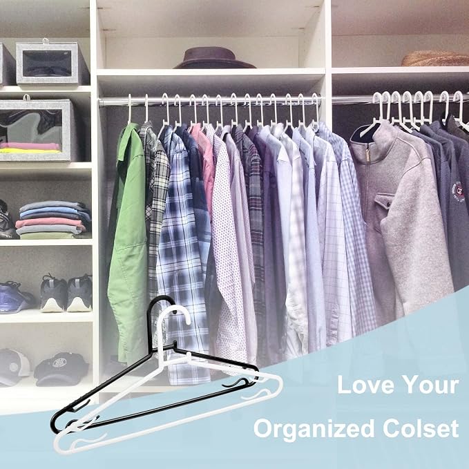 Plastic White Hangers 50 Pack, Light Weight Durable Clothes Hangers G-Shape Hangers Standard Size Ideal for Tank T-Shirts Dresses Jackets Suits Blouses Ties Leggings - Image 7