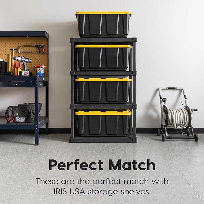 IRIS USA 8-Pack 27 Gallon Storage Bins with Lids |Made in USA| Heavy Duty Plastic Tote Containers for Truckbed Tool Box Organization, Large - Black/Yellow - Image 4