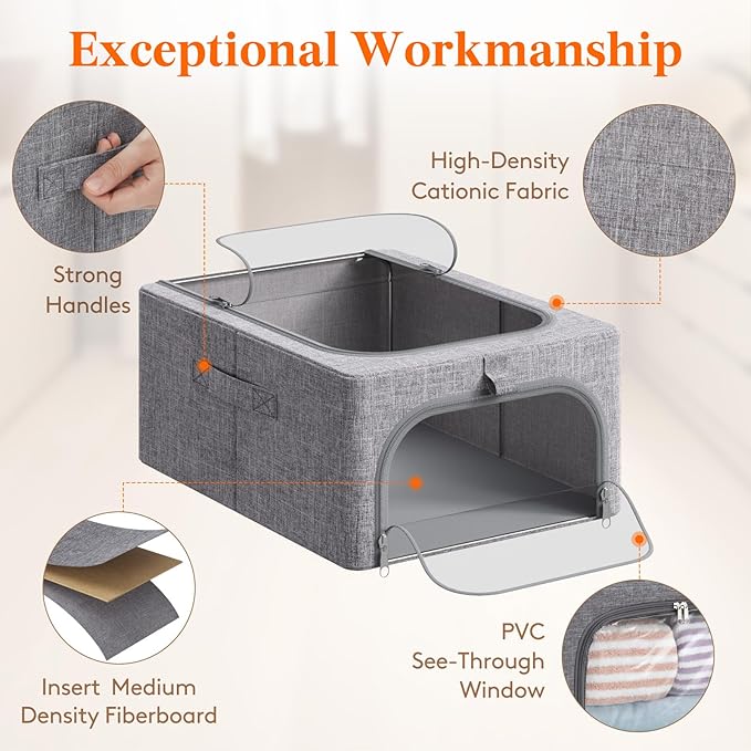 Lifewit Clothes Storage Bins with Metal Frame 3 Pack, Fabric Stackable Storage Bags with Lids, Zipper, Foldable Clost Organizers Containers for Clothing, Blanket, Winter Cloth, 25L