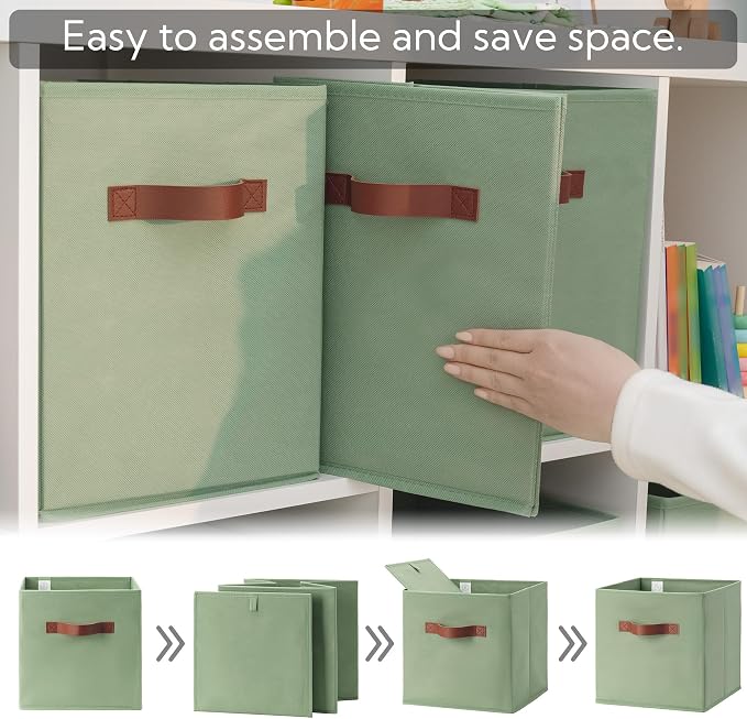 GRANNY SAYS 13 Inch Storage Cubes Organizer, Decorative Cube Storage Bins, Fabric Storage Bins with PU Handles, Collapsible Cubes Bins, Storage Cubes for Shelves, Closet, Sage Green, 6-Pack - Image 8