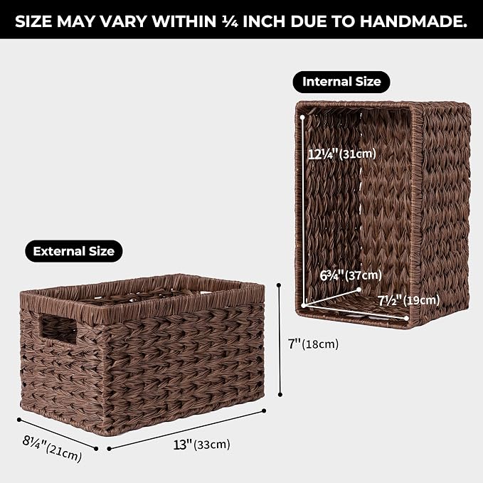 GRANNY SAYS Wicker Storage Baskets for Shelves, Wicker Baskets for Organizing, Waterproof Woven Basket for Pantry, Rectangle Basket for Shlef, Brown, 2-Pack - Image 3