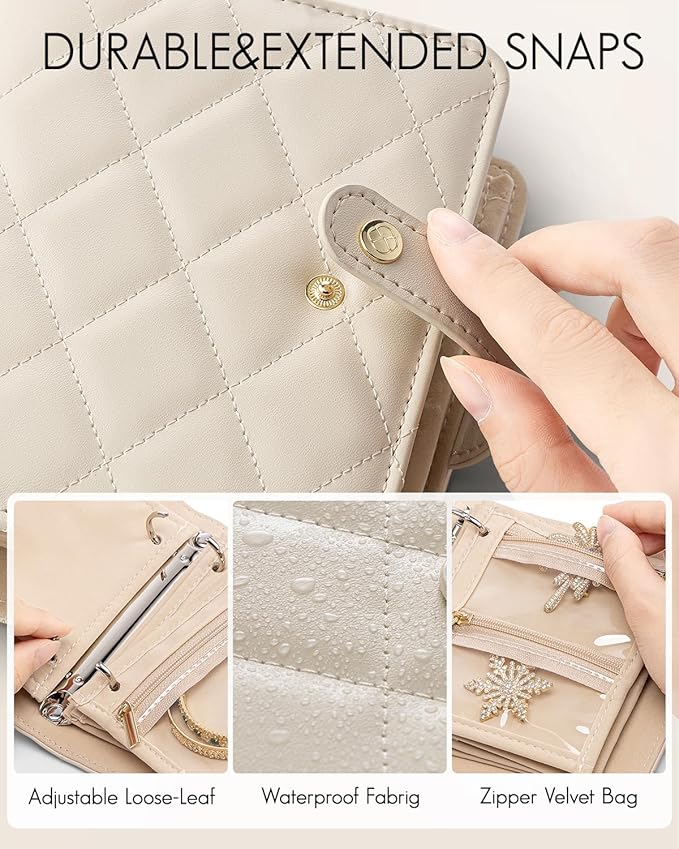VLANDO Mini Travel Jewelry Organizer Case,Portable Jewelry Organizers Storage Book with Clear Zipper Velvet Jewelry Pouch Bag for Travel Essentials,Ring,Earring-Cream White - Image 2