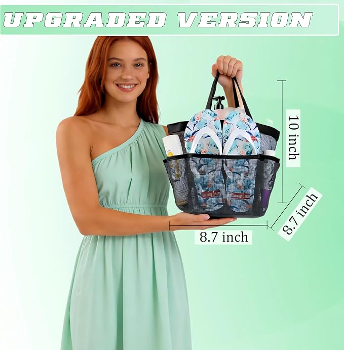Attmu Mesh Shower Caddy Portable for College Dorm Room Camping Essentials, Shower Caddy Dorm with 9-Pockets, Large Capacity Hanging Basket Bathroom Bag for Toiletry, Swimming, Gym, Camp, Beach - Image 3