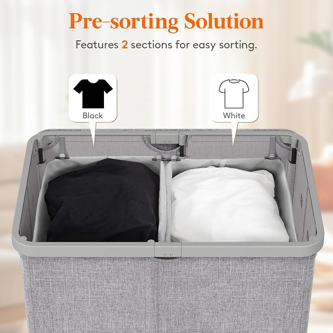 Lifewit 145L Large Laundry Basket with Lid, Laundry Hamper with Plastic Handles and Removable Bag, Foldable Tall Dirty Clothes Hampers for Laundry for Laundry Room, Bedroom, Bathroom, Dorm, Light Gray - Image 5
