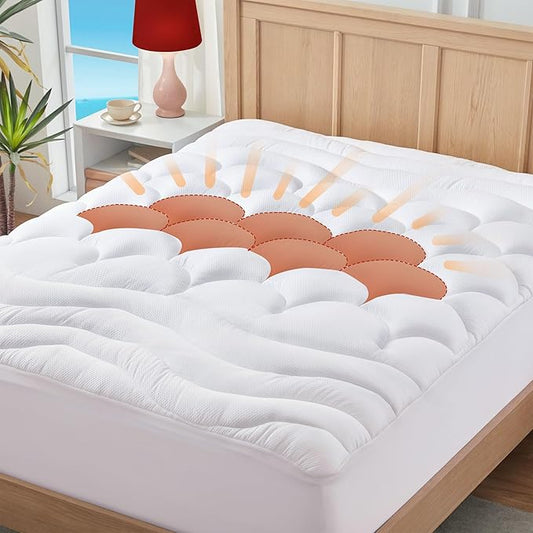 Full Size Mattress Pad for Pain Relief, Quilted Fitted Cooling Mattress Topper for Double Bed, Pillow Top Mattress Protector Cover with 8-21" Deep Pocket (54x75 inch, White)