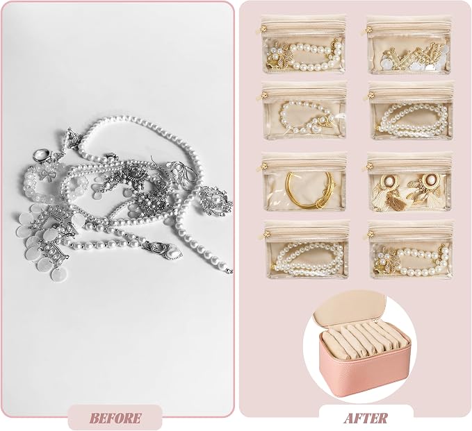 Travel Jewelry Case, Portable Jewelry Box with 6 Jewelry Bags,Travel Gift for Women Teen Girls (Pink 8 Pcs) - Image 6