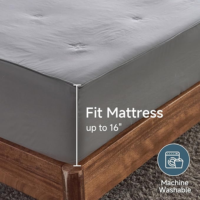 Simple&Opulence King Size Mattress Pad Protector, 100% Cotton Top Cooling Breathable Quilted Mattress Cover Fitted Sheet Stretches up to 16 Inches Deep Pocket Non Slip Soft Bed Pad Topper-Dark Grey