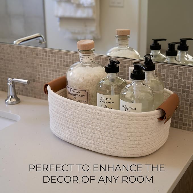 Beautiful Storage Basket Set of 5 - Sturdy Cotton Rope Baskets for Shelves Are Perfect for Organizing Your Home - Quality Storage Bins Easily Fit With Any Nursery or Bedroom Decor - Image 2