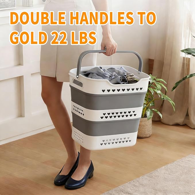 42L Medium Collapsible Plastic Laundry Basket with Handles, Foldable Laundry Basket Hamper, Pop Up Storage Container Organizer for Washing Storage (Gery, 17 Inch * 13 Inch * 15 Inch) - Image 3