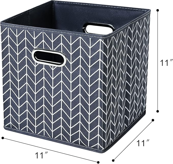 11 Inch Cube Storage Bins , Fabric Cube Organizer Bins with Handle, Foldable Cube Bins for Cloth or Accessary Storage, 11x11x11 set of 6,（Gray Wave） - Image 2