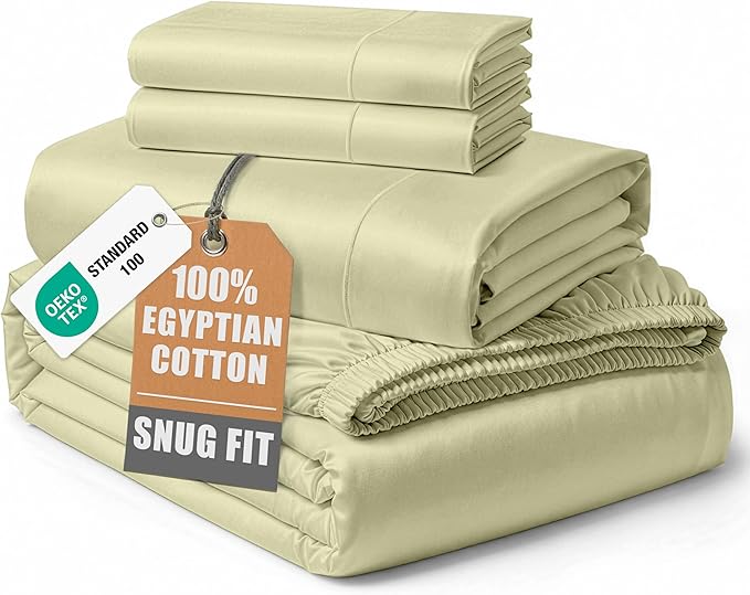 100% Egyptian Cotton Queen Bed Sheet Set – 4 Piece Queen Sheets Set, Breathable & Fade Resistant, Silky Sateen Weave for Winter Comfort, Ultra-Soft Hotel Luxury Bedding with 15" Deep Pocket - Seafoam
