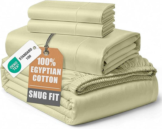 LANE LINEN Ultra Soft California King Sheets Set,100% Egyptian Cotton Mercerized Fully Elasticized with French Seam on Fitted Hotel Like Thick Luxury Bed Sheets - Sea Foam
