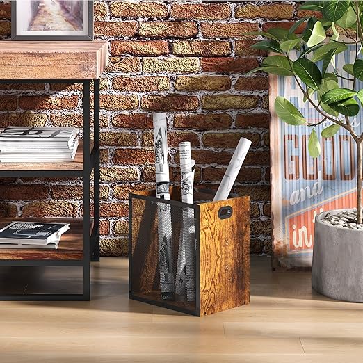 Huxitocan Retro Office Trash Can, Iron and Wood Combination Bedroom Garbage Can, Rectangular Design Wastebasket with Handle, Industrial Style Trash Can for Home Office, 4.5 Gallon (Patent Pending) - Image 3
