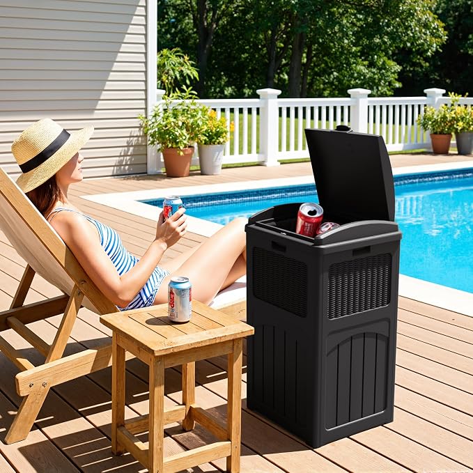 Greesum 33 Gallon Outdoor Trash Can with Lid, Waterproof Resin Garbage Bin for Hideaway, Deck, Patio, 3 Pack, Black - Image 7