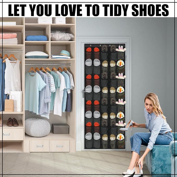 Windyun 40 Over the Door Shoe Organizer Large Breathable Mesh Pockets Hanging Shoe Rack for Closet Black Behind Door Hanger Storage Holder Nonslip Hooks for Women Men Entryway Bedroom Utility Room - Image 4