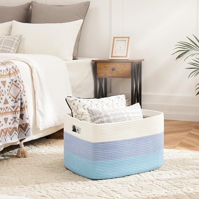 Artfeel Blanket Basket,Rectangle Woven Baskets for Storage,100L Laundry Basket for Decorative Nursery Blanket,Toys,Dirty Clothes and Magazine in Shelves,Baby Room,and Living Room - Image 2