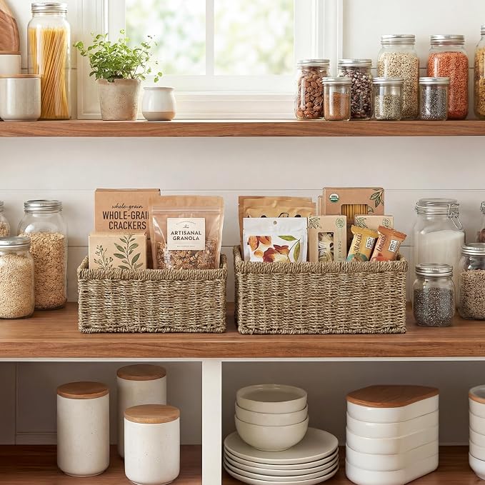 StorageWorks Wicker Storage Baskets, Handwoven Seagrass Basket for Organizing, Decorative Organizers with Built-in Handles, Set of 2 - Image 2