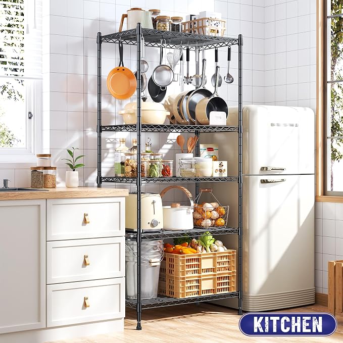 Romorgniz Storage Shelves Adjustable Metal Shelving Unit 5 Tier Wire Shelving,1010LBS Pantry Shelves Sturdy Steel Wire Shelf for Laundry Bathroom Kitchen Pantry, 13.6" D x 21.5" W x 59.4" H, 2PCS - Image 6