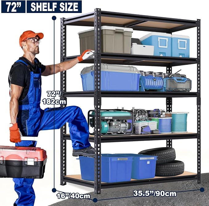 Garage Storage Shelves 72'',Ajustable Garage Shelving Units, Storage Shelves Heavy Duty, Metal Shelving for Basement, Warehouse, Workshop, Pantry, Closet, 2400 LBS, 16" D x 35.5" W x 72" H - Image 3
