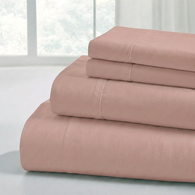 Modern Threads Soft Microfiber Solid Sheets - Luxurious Microfiber Bed Sheets - Includes Flat Sheet, Fitted Sheet with Deep Pockets, & Pillowcases Rose King