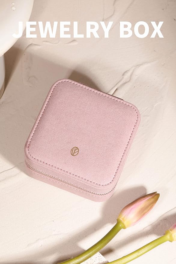 S.Leaf Travel Jewelry Organizer Boxes for Women Small Portable Necklace Earrings Bracelet Rings Travel Case Best Friend Birthday Gifts for Women Trendy (05_Suede_Touch_Dust_Pink) - Image 2