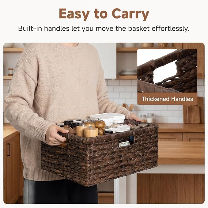 StorageWorks Large Storage Baskets for Shelves, Wicker Shelf Baskets for Organizing, Water Hyacinth Basket with Handles, Decorative Storage Basket for Toy, Pantry Organizers - Image 2
