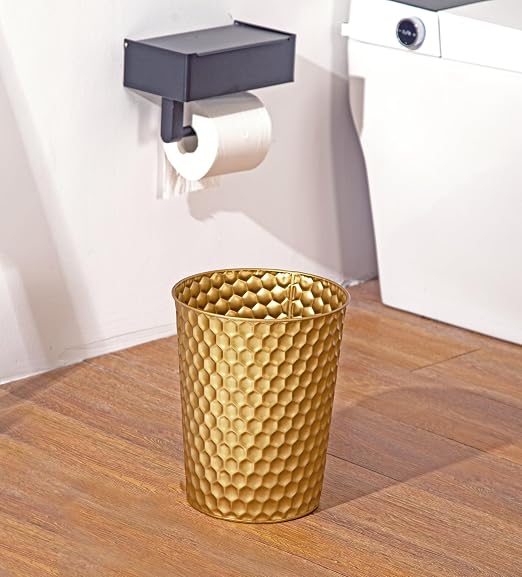 Venalys Small Metal Trash Can Wastebasket, Decorative Honeycomb Garbage Can Waste Basket, Modern Farmhouse Round Trash Bin for Bathroom, Bedroom, Kitchen and Office (Gold) - Image 7